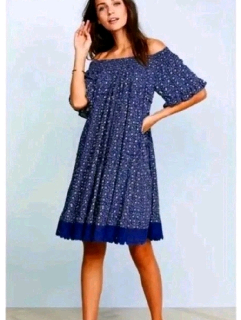 Tory Burch Wild Pansy Boho Crochet Off Shoulder Floral Tiered Shift Dress Size L